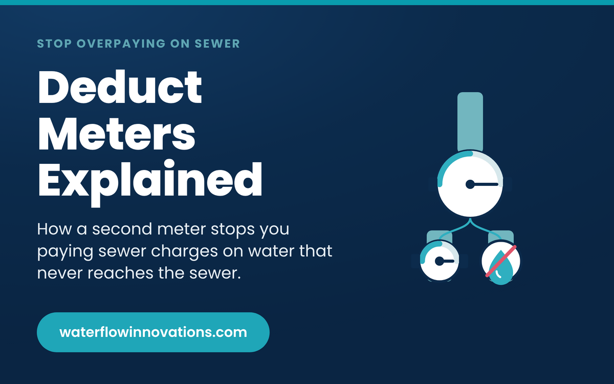 Illustration of a deduct meter on a branch line separating water that never reaches the sewer.