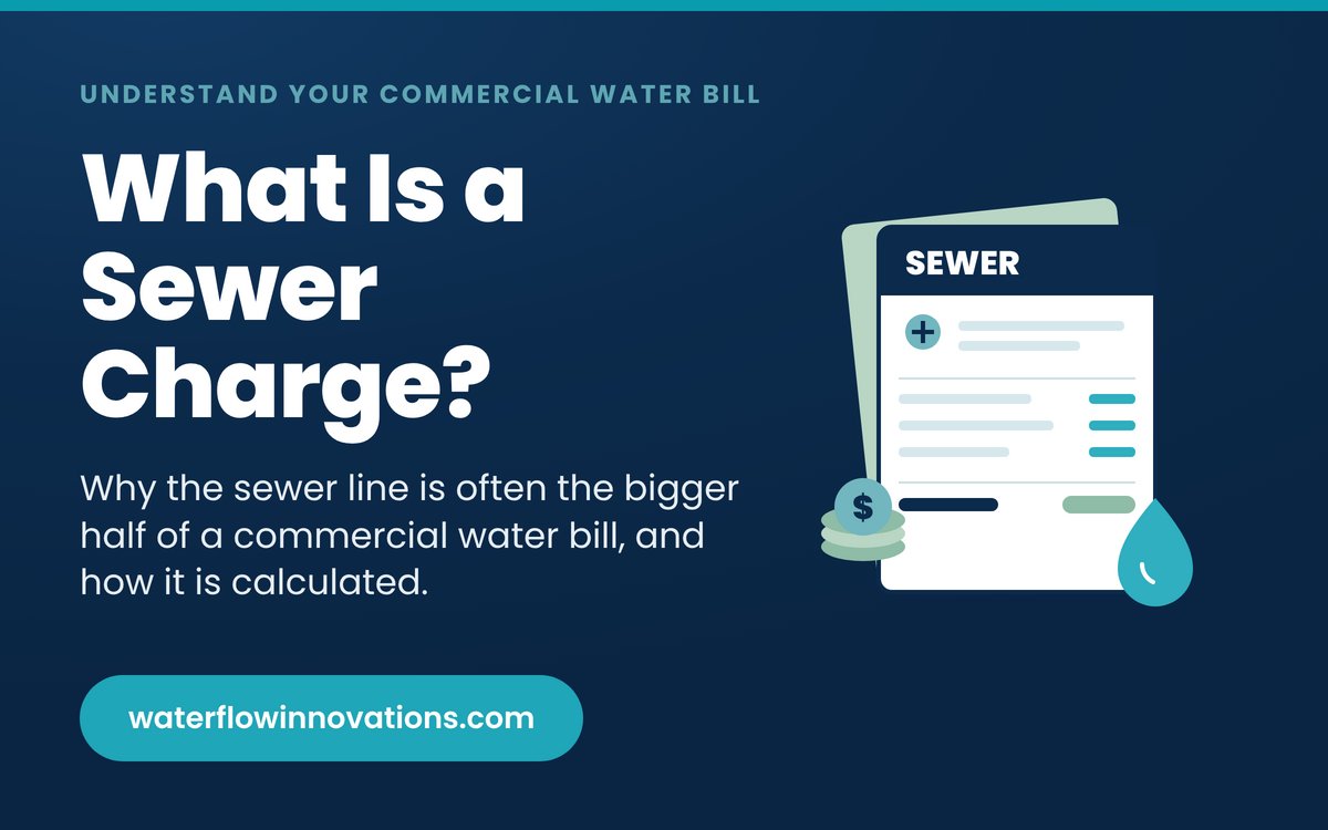 What Is a Sewer Charge Illustration of a commercial sewer charge: an itemized sewer bill with line items, coins and a water drop.